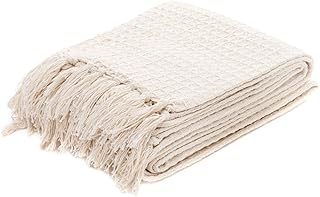 HOMLA Vaffel Baumwoll-Plaid mit Fransen – Weiche Kuscheldecke Überwurf für Couch und Bett – Dez…