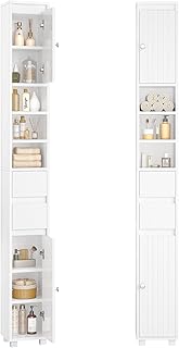 Badezimmerschrank schmal, Badschrank Hochschrank mit Verstellbaren Ablagen, 2 Schubladen, offenen…