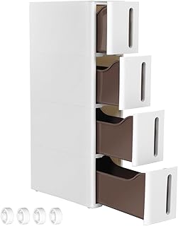 SONGMICS Nischenregal mit Rollen, Rollwagen mit 4 Schubladen, 17,3 cm breit, Badregal schmal, Rol…