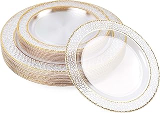 MATANA 40 Premium Plastikteller mit Goldrand, Hartplastik Teller Gold (2 Größen) – Plastiktelle…