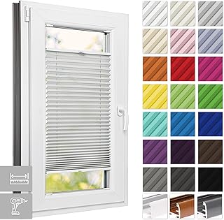 Estika Plissee nach Maß, Plissee mit Bohren, 23 Farben, 6 Profilfarben, Breite 30-129 cm, Höhe …