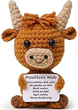 Gehäkelte Highland Cow Kuh – Mini Strickpuppe mit Positiver Energie Karte, Emotionaler Support…