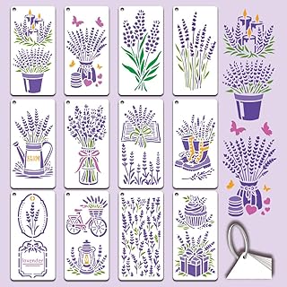12 Blatt Lavendel Schablone Zum Malen, Vase Fahrrad Wasserflasche Buch Blume Silhouette Zeichensc…