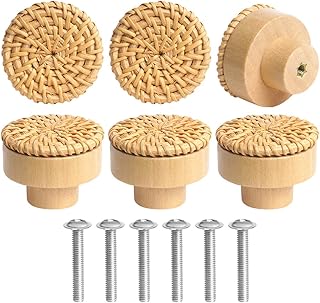 Ainiv Holz Tür Schubladengriffe, 6 Stück Rattan Möbelknöpfe, Boho Deko Schränke, Holz Kommod…