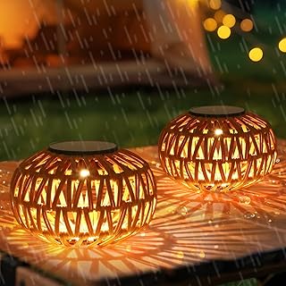 Rayofly Solar-Laternen für Draußen Wetterfest, 2 Stücke Rattan Solarlampen für Außen, Boho T…