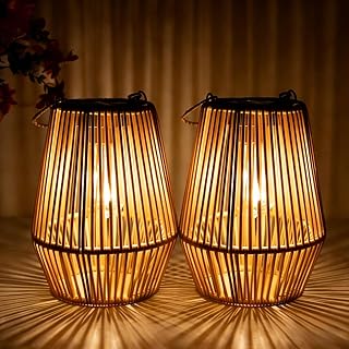 Solar Laternen für Außen, 2 Stück Handgewebtes Rattan Solarlampen für Außen Hängend, IP65 W…