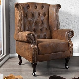 Edler Designklassiker Ohrensessel Winchester Braun aus Kunstleder im klassisch englischen Chester…
