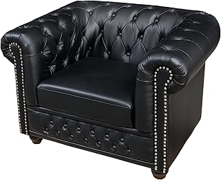 riess-ambiente.de Design Sessel Chesterfield 110cm matt schwarz Knopfheftung Federkern