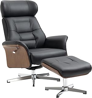 HOMCOM Relaxsessel mit Hocker, Fernsehsessel mit Liegefunktion, verstellbare Kopfstütze, Drehbar…