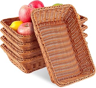DAJAVE 5er Set Brötchenkorb 35 x 25 x 7 cm Brotkörbchen Brotkorb Geflochten Wicker Basket Ratta…