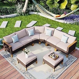 MFSTUDIO Polyrattan Lounge Set, Aktualisierte Rippen, 20% Dicker als Andere, Cushion PRO Fabric W…