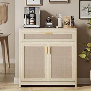 VASAGLE ELLAN Kollektion – Küchenschrank, Sideboard Boho-Stil, Türen in Rattan-Optik, Aufbewahr…