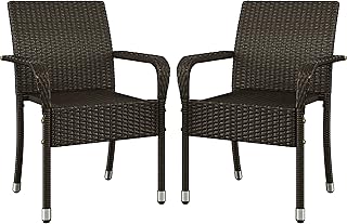 Yaheetech 2er Set Rattanstühle Stapelbar, Gartenstühle Stapelstuhl mit Armlehnen & Rückenlehne…
