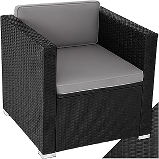 tectake® Poly Rattan bequemer Sessel mit Armlehnen, Outdoor Gartenmöbel für Balkon, Garten, Lo…
