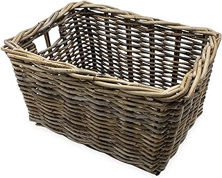 Rattan Aufbewahrungkorb rechteckig shabby grau – 44 x 33 cm | Regalkorb aus Weide geflochten, mit…