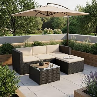 Juskys Gartenmöbel Set M – Punta Cana Polyrattan Lounge Möbel für 3–4 Personen mit Sofa, S…