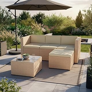 Juskys® Polyrattan Lounge Punta Cana M für 3-4 Personen mit 3er Sofa, Sessel, Tisch & Kissen, S…