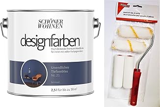 Schöner Wohnen designfarben feinmatte Wandfarbe für innen 2,5 Liter mit go/on Rollen-Set 5-tlg …