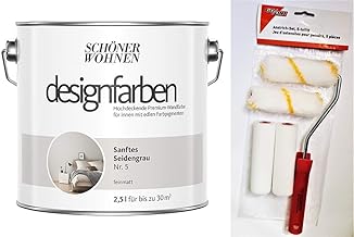 Schöner Wohnen designfarben feinmatte Wandfarbe für innen 2,5 Liter mit go/on Rollen-Set 5-tlg …