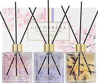 COCORRÍNA Raumduft Reed Diffuser – 3 x 90ml mit 24 Duftstäbchen Kirschblüte/Warme Vanille/Lave…