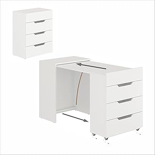 KOMTO Schreibtisch Weiß mit 3 Schubladen – Computertisch, Klappschreibtisch mit Stauraum, PC T…