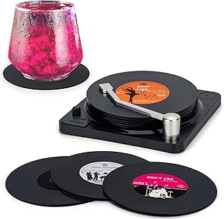 Untersetzer Gläser, Valdivia Design Retro Vinyl Schallplatte Untersetzer mit Basis und einzigart…