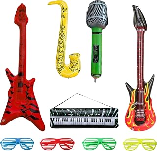 Fotobox Accessoires, 9-teiliges Set mit Luftgitarren und aufblasbaren Instrumenten, ideal für Ho…