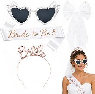 4 Stück Jga Accessoires Frauen mit Schleier, Tiara, Gläser, Bride Schärpe | Bride to Be Deko J…