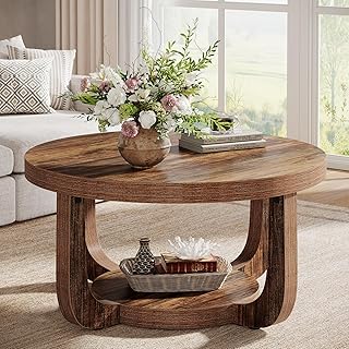 Tribesigns Couchtisch Rund 80cm, Wohnzimmertisch aus Holz mit Zweistufiger Aufbewahrung, Stabiler…