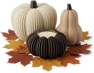 Herbstdeko Japandi Set 3-teilig – Moderne Kürbis Deko mit Teelichthalter | Skandinavische Herb…