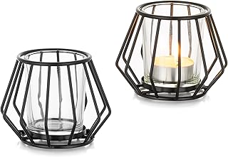 Romadedi Teelichthalter Schwarz Metall Kerzenhalter: 2er Set Windlicht Klein für Teelichter Deko…