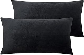 Soifox 2er Set Kissenbezug 40 x 80 Anthrazit Schwarz Samt Zierkissenbezüge Weich Flauschig Kusch…