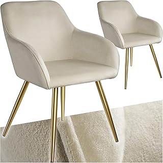 tectake® Esszimmerstühle mit Armlehne, Stuhl, Samt Polster Stühle, Möbel für Esstisch, Schmi…