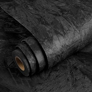 YENHOME 40x1000cm Tapete Samtstoff Schwarz Klebefolie Selbstklebende Tapeten Schwarz Velvet Wohnz…