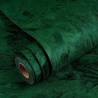 YENHOME Dunkelgrün Beflockt Tapete Selbstklebende Samtstoff Wohnzimmer 40x1000cm Samt Stoff Grü…