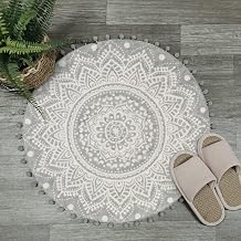 Uphome Runder Boho-Badteppich, 6,9 cm Durchmesser mit Pompom-Ball, Fransen, Vintage-Stil, Mandala…