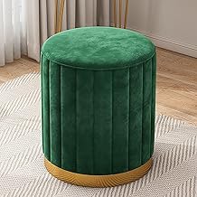 Ottomane aus Samt, modern, grün, rund, gepolstert, für Wohnzimmer und Schlafzimmer, Fußstütze…