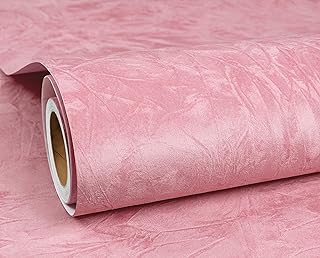 ReWallpaper Selbstklebende Tapete Beflockt Rosa Klebefolie Stoff Samt Folie für Möbel Rosa Samt…