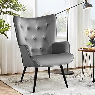 Ohrensessel Sessel Wohnzimmer, Skandinavischer Stil Relaxsessel aus Samt mit Hoher Rückenlehne L…