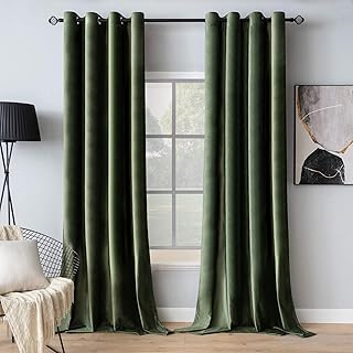 MIULEE Olivgrün Samtvorhang Ösen 2er Set 140X245, Wunderschön Weich Vorhänge Samt für Deko S…