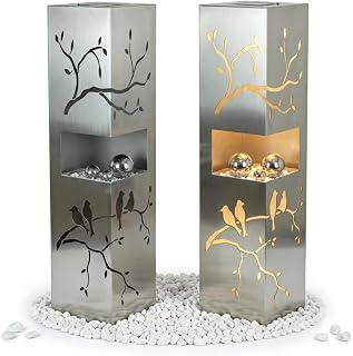 Solar LED Dekosäule 25 LEDs – Gartendeko für draußen wetterfest | Zweige-Motiv mit Schattens…