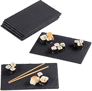 Relaxdays Schieferplatte im 6er Set, große Servierplatten aus Schiefer, zum Servieren & Beschrif…