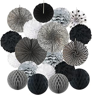 ZERODECO 19 Stück Seidenpapier Pompoms, Papier Fans Fächer und Wabenbälle Dekorpapier Kit für…