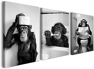 Alptiny 3er Set Lustiges Wandbild Badezimmer 30×40 cm – Schwarz Weiß Tiere auf Toilette Bild,…