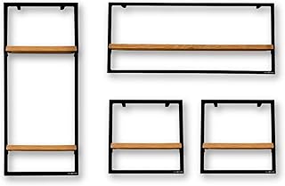 holz4home® 4-teiliges Wandregal Set I Eichenholz Schwarz gerahmt I Mit Baumkante, Natur geölt I…