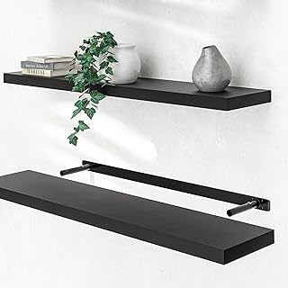 Casaria® Wandregal Holz Schwarz Regal mit Halterung 15kg Tragkraft Hängeregal Küche Wohnzimmer…