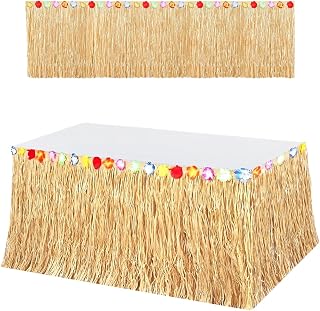 Hawaiianischer Tischrock, 275 x 75 cm, Hawaiianischer Hibiskus, Gras, Tischrock, mit Hibiskusblü…