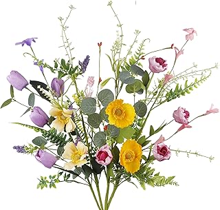 4 Bündel Wildblumen Künstliche Rosen Blumen Seiden Kunstblumen Blumenstrauß wie Echt Künstlic…