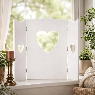 DRULINE Heart Wandschirm – Fensterdeko aus Holz, Fensterladen Aufsteller, Shabby Chic Dekoration,…