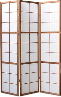 Homestyle4u 273, Paravent Raumteiler Innen 3 teilig Holz Braun Trennwand Reispapier Weiß Shoji